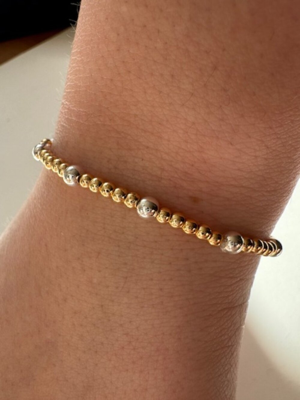 HANDMADE Mixed Metal Beaded Bracelet 925 Sterling Silver and 24K Gold Plated